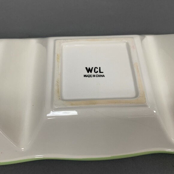WCL Green Divided 3 Serving Dish Tray Plate 19 1/4 x 7 x 2 Floral Rectangle - Picture 6 of 7